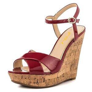 FSJ Burgundy Patent Wedges
